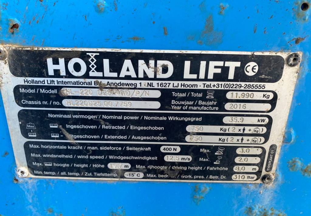 Sakselift Holland Lift HL-220D25 4WD Diesel 4x4 Scissor Work Lift 2170cm: billede 10