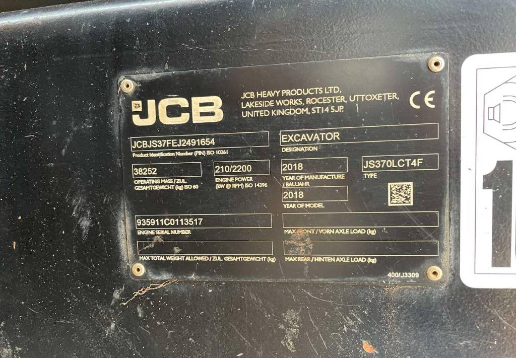 Bæltegravemaskine JCB JS 370 LC: billede 9