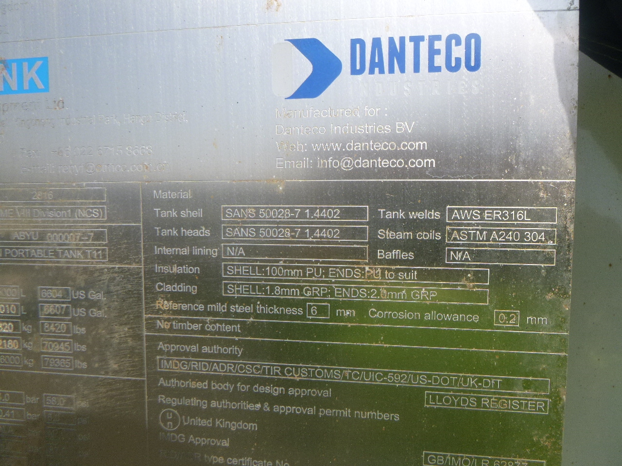 Tankcontainer, Sættevogn Danteco Food tank container inox 20 ft / 25 m3 / 1 comp: billede 21