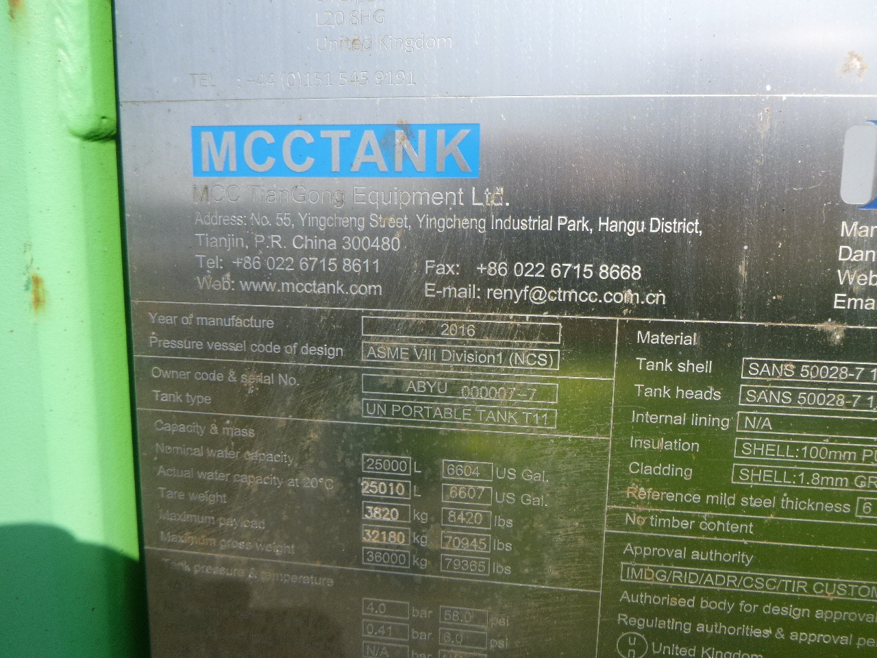 Tankcontainer, Sættevogn Danteco Food tank container inox 20 ft / 25 m3 / 1 comp: billede 19