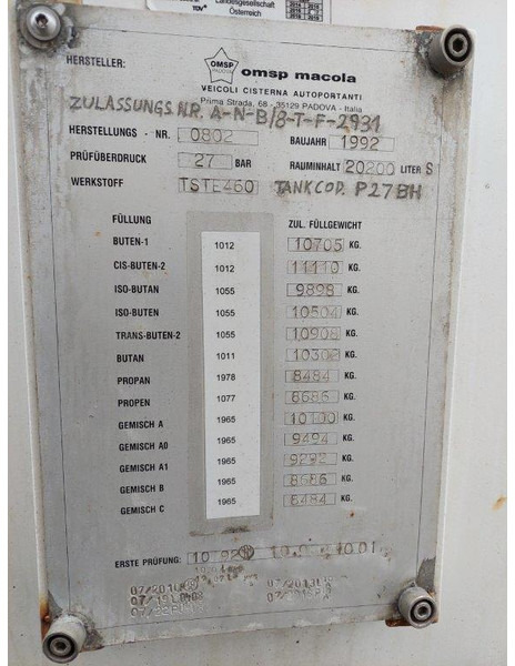 OMSP Macola Tanktrailer 20.200 Liter lpg Gas, Gaz, LPG, GPL, Propane, Butane tank ID 3.135 - Tanksættevogn: billede 5