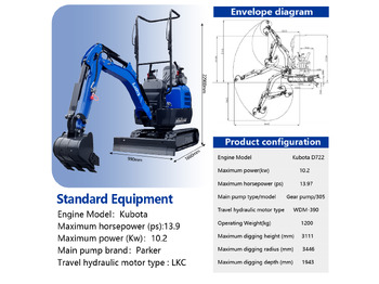 Ny Minigravemaskine LADYS LA16Pro Mini Excavator Kubota Euro 5/Epa Engine Mini Excavator For Sale: billede 3
