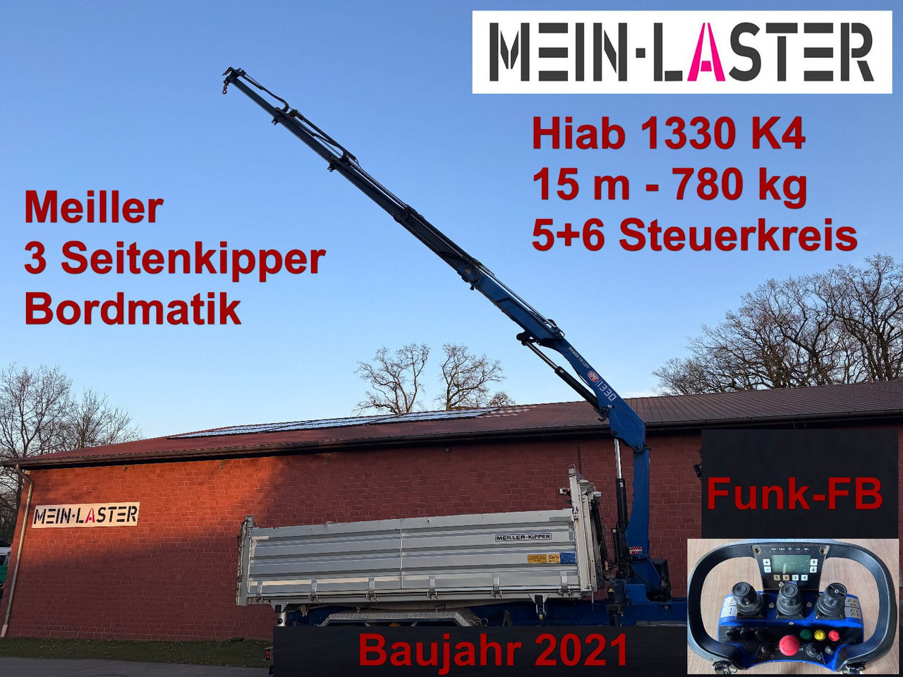 MAN Aufbau Meiller Bordmatik + HMF 1330 K4 15m Funk - Tipvogn lastbil, Lastbil med kran: billede 1 MAN Aufbau Meiller Bordmatik + HMF 1330 K4 15m Funk - Tipvogn lastbil, Lastbil med kran: billede 1