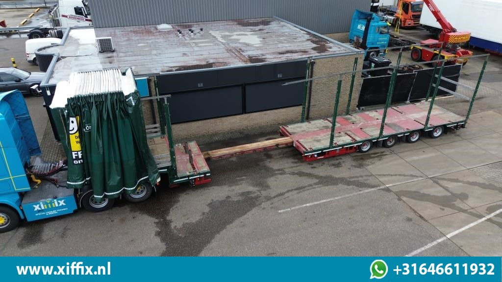 Meusburger 4-ass. Uitschuifbare semi dieplader met huifopbouw / 2x Naloop gestuu - Nedbygget platform sættevogn: billede 1 Meusburger 4-ass. Uitschuifbare semi dieplader met huifopbouw / 2x Naloop gestuu - Nedbygget platform sættevogn: billede 1