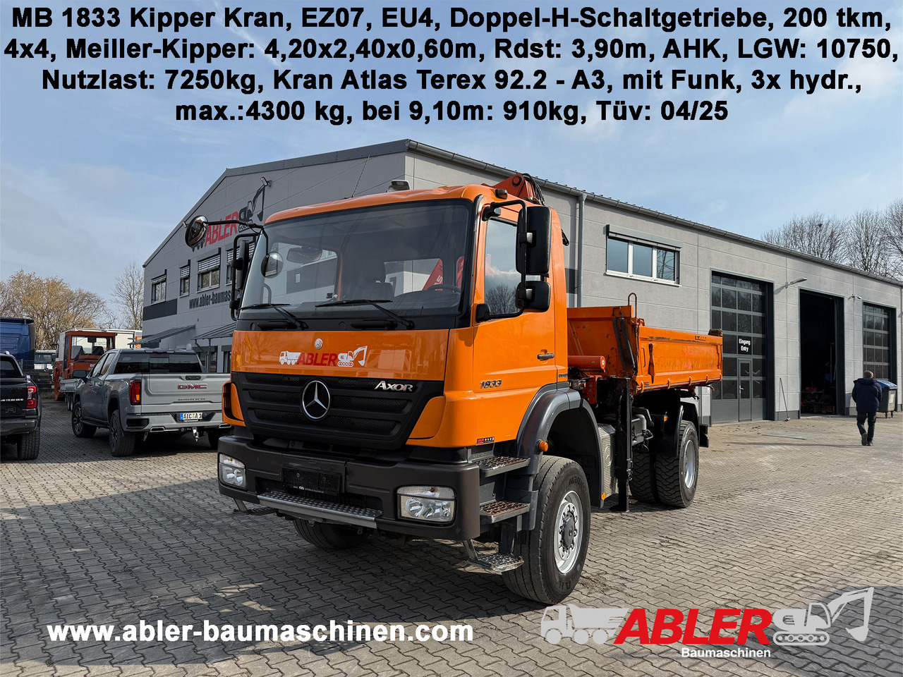 Mercedes-Benz 1833 Axor Kipper Kran Allrad - Tipvogn lastbil, Lastbil med kran: billede 1 Mercedes-Benz 1833 Axor Kipper Kran Allrad - Tipvogn lastbil, Lastbil med kran: billede 1