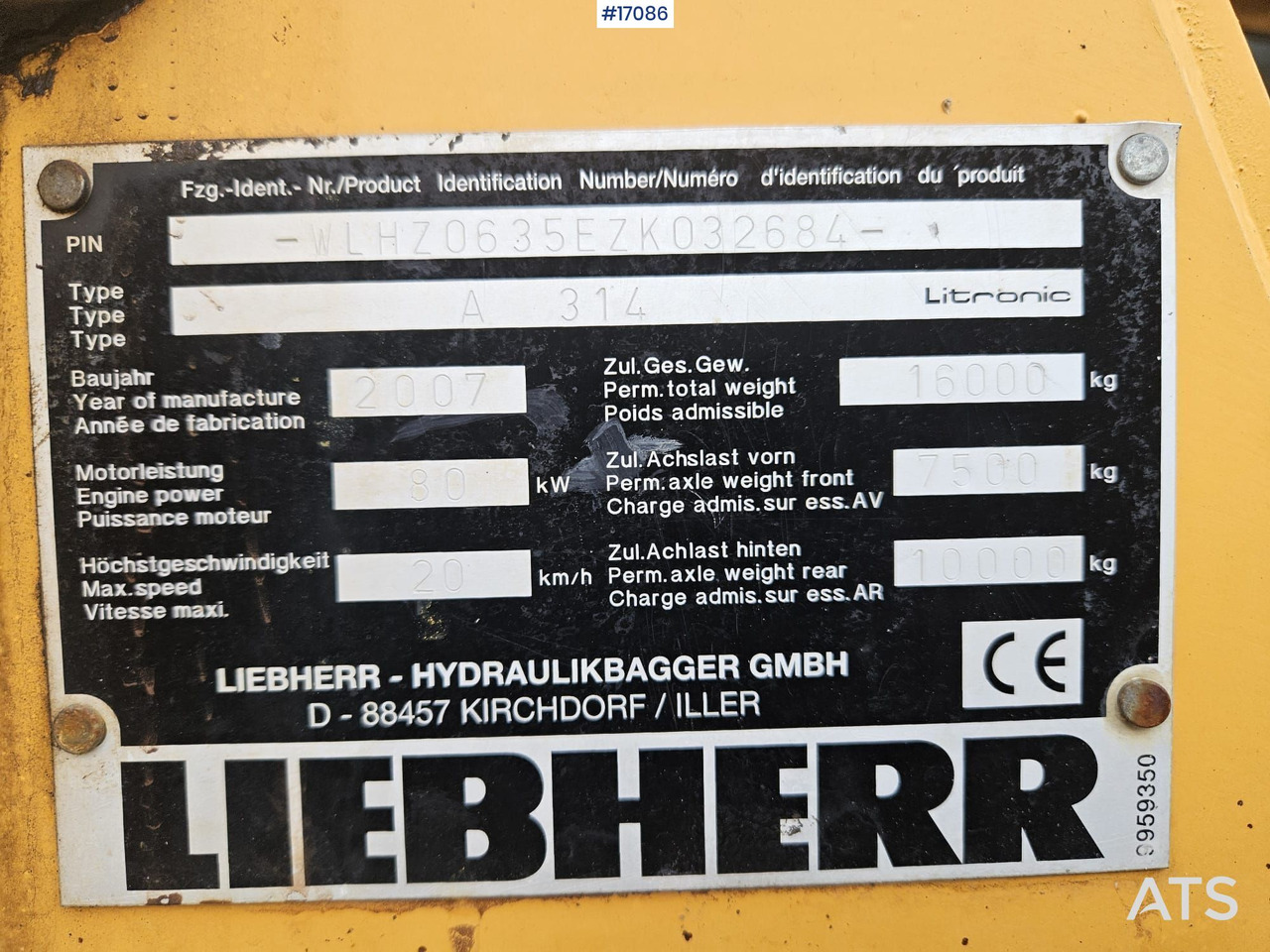 Hjulgravemaskine Excavator LIEBHERR A314 (2007): billede 11